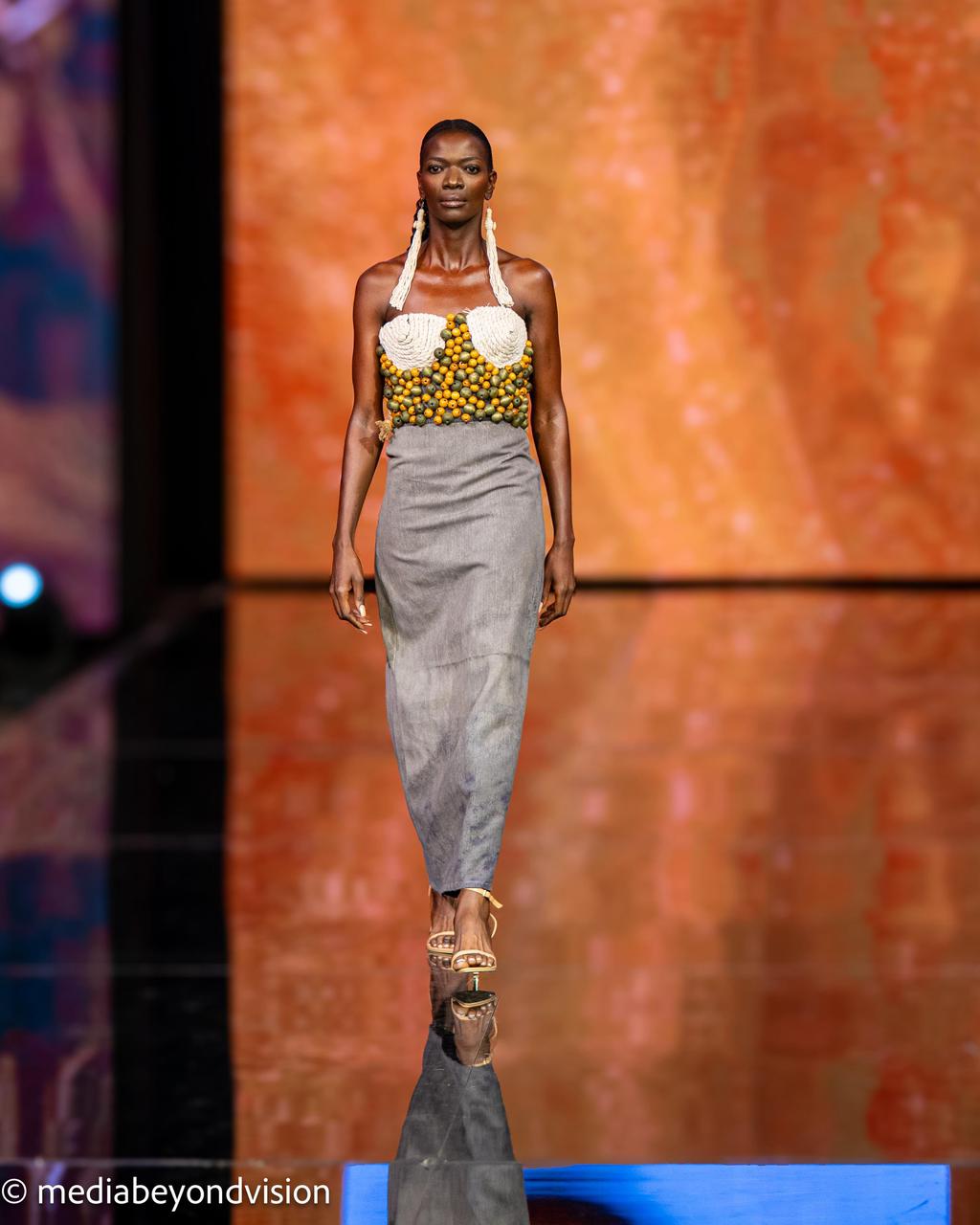 Denim Beaded Corseted Dress with Ropes